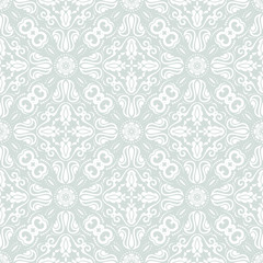 Damask seamless light blue and white ornament. Traditional pattern. Classic oriental background