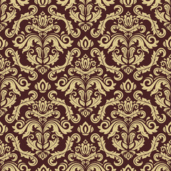 Oriental classic brown and golden ornament. Seamless abstract pattern