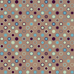 Vector seamless pattern. Consists of geometric elements arranged on hazel background.The elements have round shape and different color.