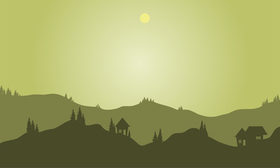 Silhouette of hills with green background