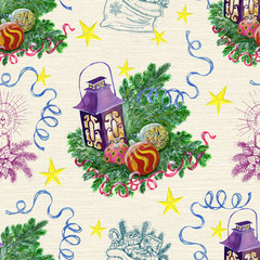 New Year seamless background with lantern
