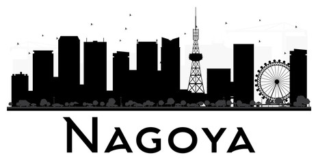 Fototapeta premium Nagoya City skyline black and white silhouette.