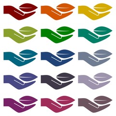 Obraz premium Leaf in hand icons set