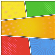Comics pop art style blank layout template with dots pattern on background.