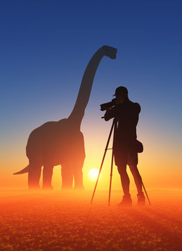 Photographer and dinosaur