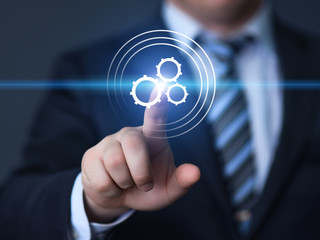 businessman pressing button on virtual screens