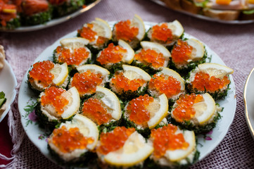 sandwich with red caviar