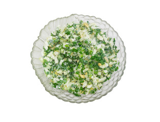 Salad of green onions with eggs and sour cream