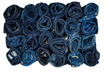 many Roll blue denim jeans .
