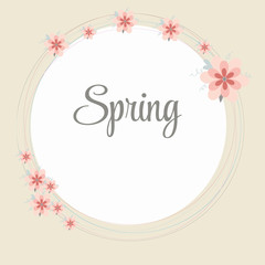 Vector  colorful circular floral wreath with  spring flowers and light background
