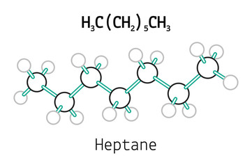C7H16 heptane molecule