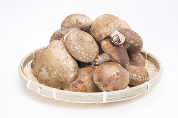 竹ざるに盛ったしいたけ