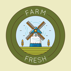 Farm fresh product - emblem logotype pack. Badge with windmill symbol. Organic natural food sign