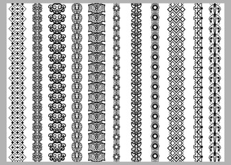 Indian Henna Border decoration elements patterns in black and white colors. Popular ethnic border in one mega pack set collections. Vector illustrations.Could be used as divider, frame, etc