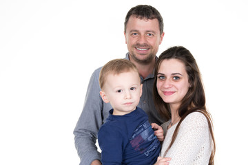 A happy family on white background copy space