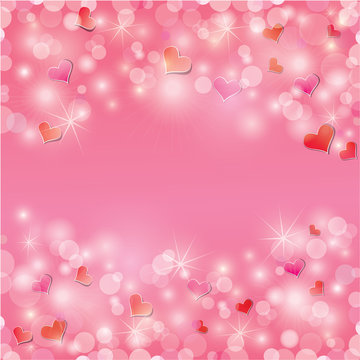Valentine's day background with hearts and lights - holiday pink