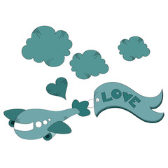 Airplane with love track in the sky vector illustration