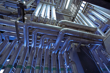 Industrial zone, Steel pipelines, valves and ladders