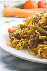 Noodles and vegetables