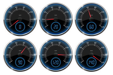 Speedometer. Set of different speed indication