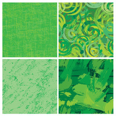 Set of seamless pattern with blots and ink splashes in green col