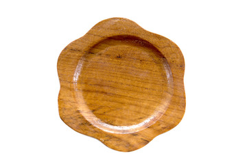 Hand craft wooden saucer look like a flower shape isolated on wh