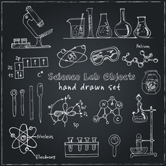 Collection of  Vector hand drawn doodle science lab objects.