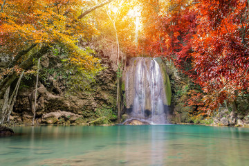 Waterfall in Deep forest at Erawan waterfall National Park