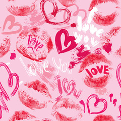 Seamless pattern with brush strokes and scribbles in heart shape