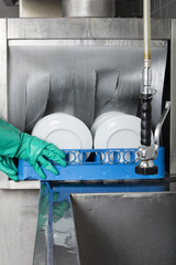 large industrial kitchen dishwasher