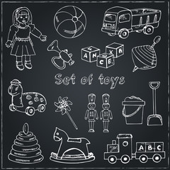 Collection of doodles toys. Vector illustration of toys for design