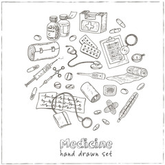 Health care and medicine drawings. Sketches.