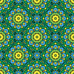 Squared background - ornamental seamless pattern in green, yello