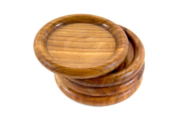 hand craft wooden saucer, wooden bottom plate isolated on white