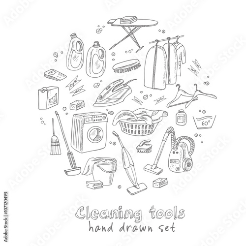 Laundry themed doodle set Various equipment and Laundry themed doodle set Various equipment and