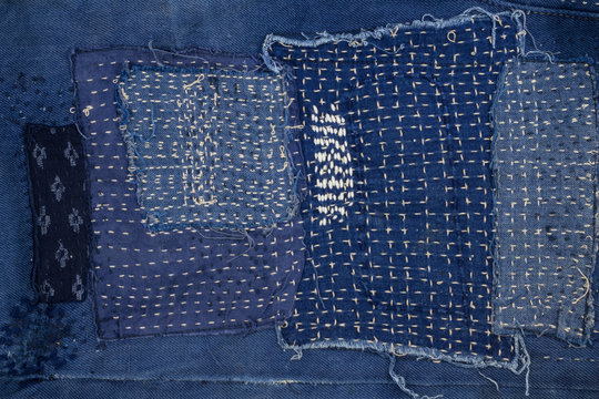 Jeans patchwork  background , denim patchwork .
