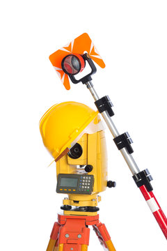 Surveyor Equipment Optical Level In White Background