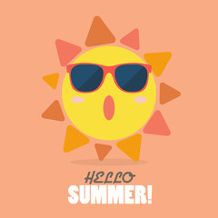 Hello Summer with happy sun on sunburst pattern