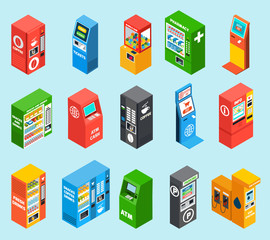 Vending Dispensing Machines Isometric Icons Collection