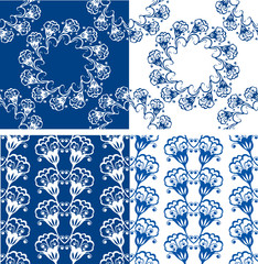 Set of Seamless blue color floral patterns. Ornamental Backgroun