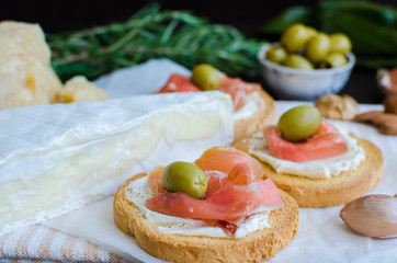 Delicious bruschetta with prosciutto