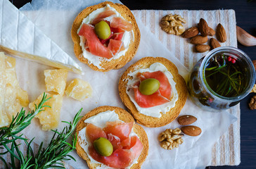 Delicious bruschetta with prosciutto