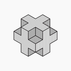 3d cube plus logo design, cross, vector illustration