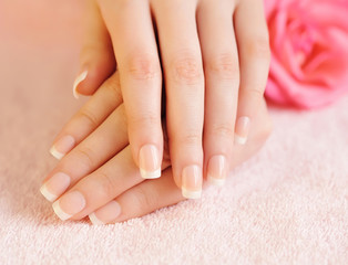 Closeup image of pink french manicure