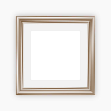 Metallic picture frame with mount, vector illustration, square format