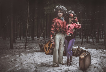 Man and woman lost in the woods
