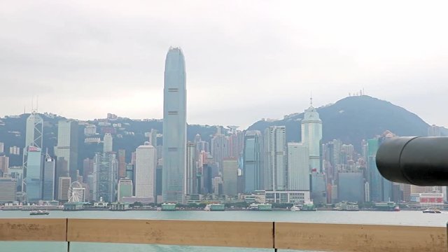 coin-operated telescope directed on Hong Kong