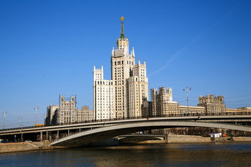 famous high-rise building on the Moscow river.