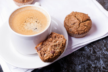 cup of coffee, and cakes, top view