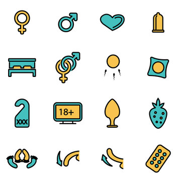 Trendy flat line icon pack for designers and developers. Vector line sex icon set, sex icon object, sex icon picture, sex image - stock vector